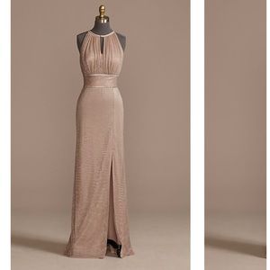 BRAND NEW:David’s Bridal dress. High neck. Color glittery blush. Size 4.